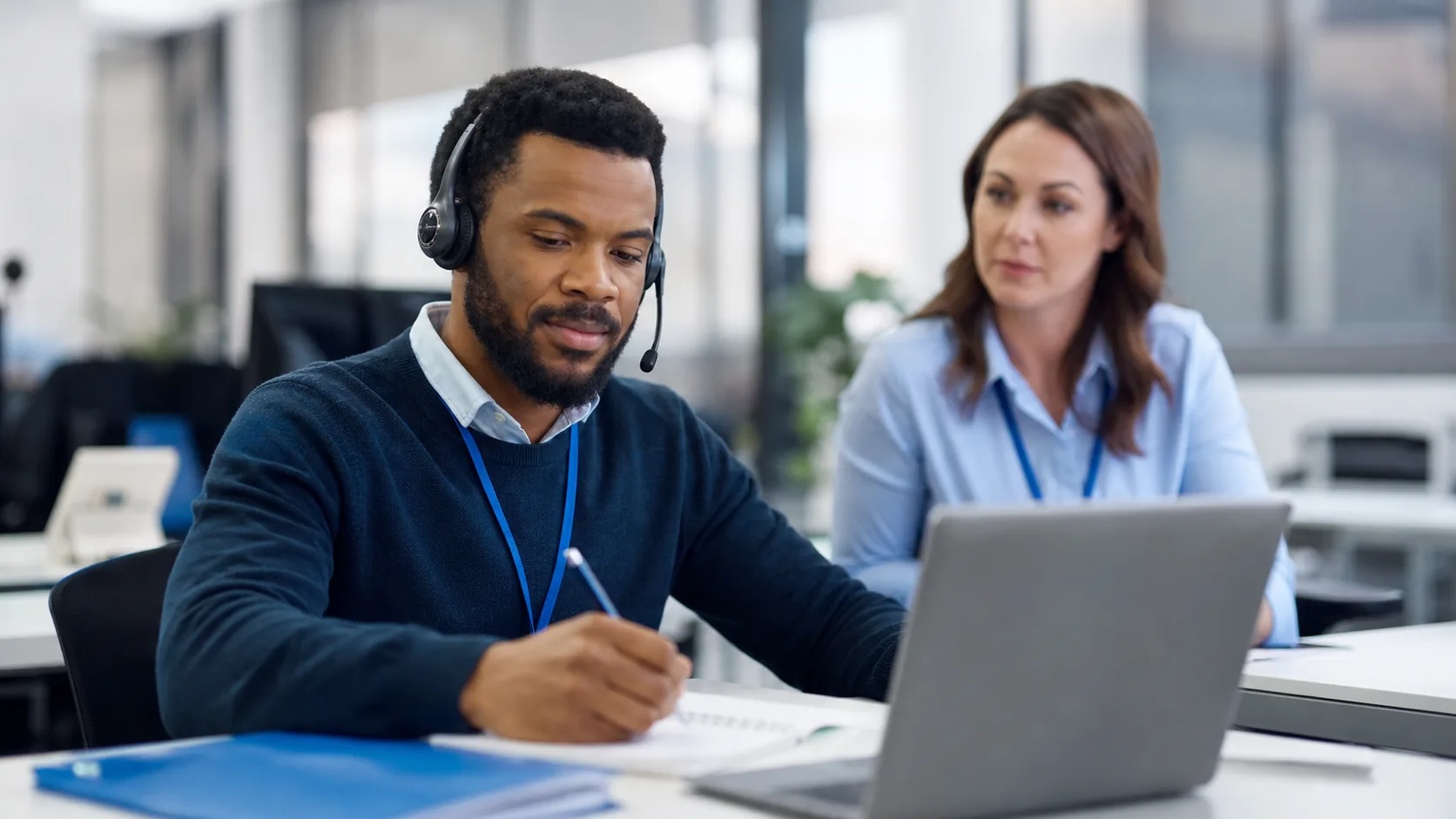 Customer contact staff handling difficult calls professionally