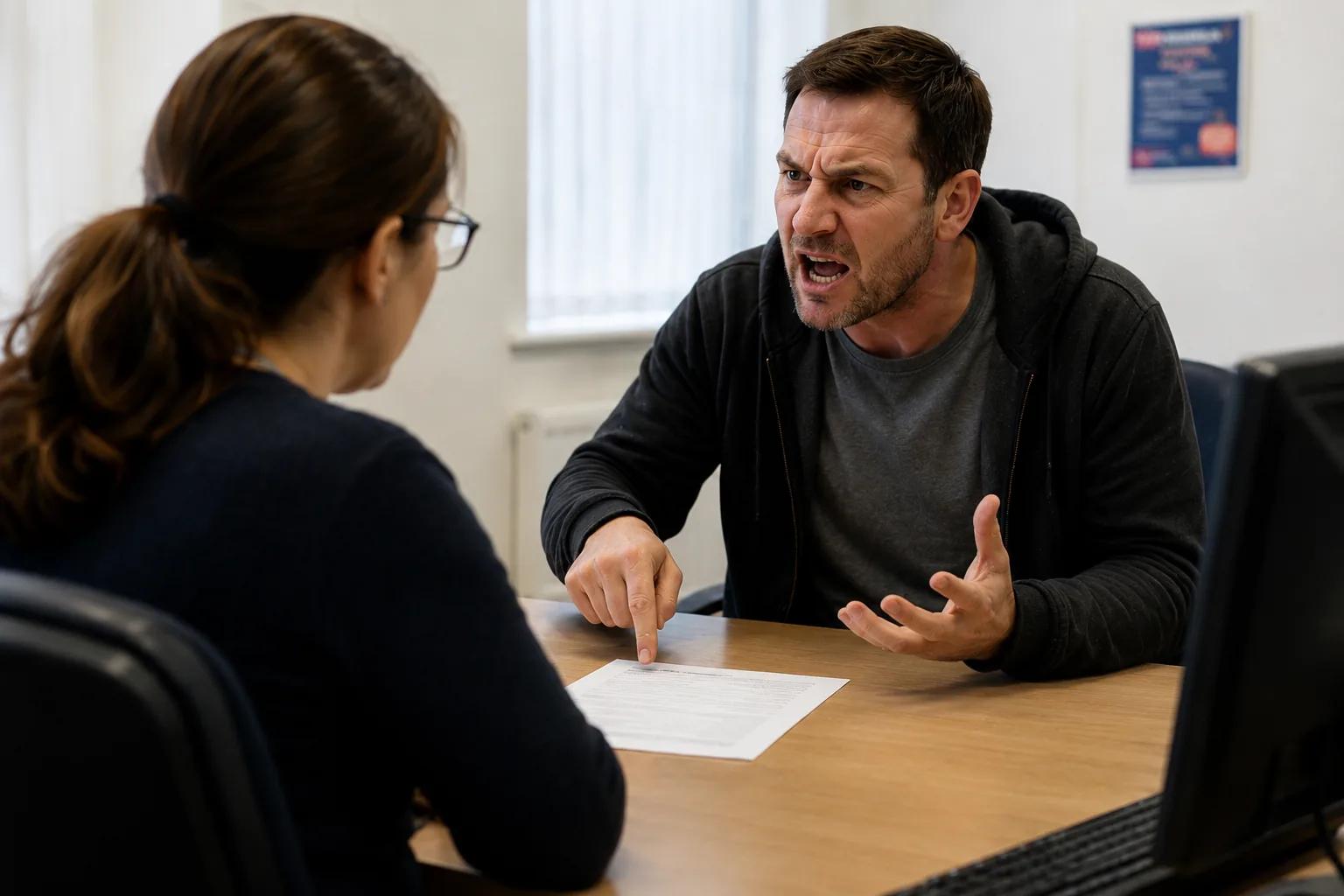 Professional staff practising calm conflict management conversation