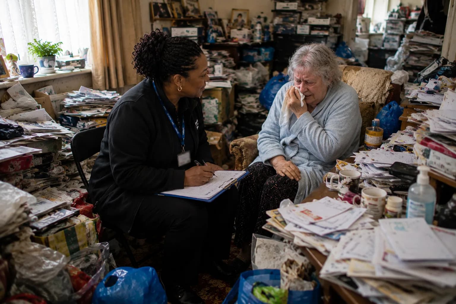 Frontline worker supporting an older person with safeguarding concerns at home