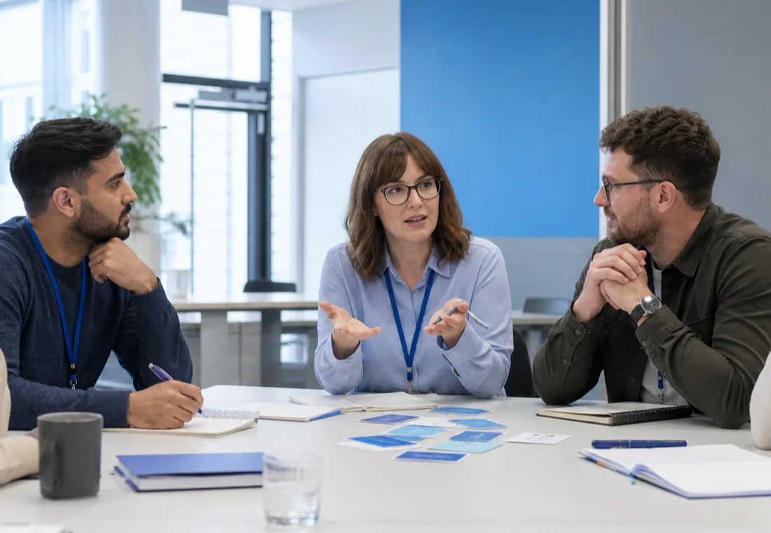 Staff discussing lone worker device confidence after practical training