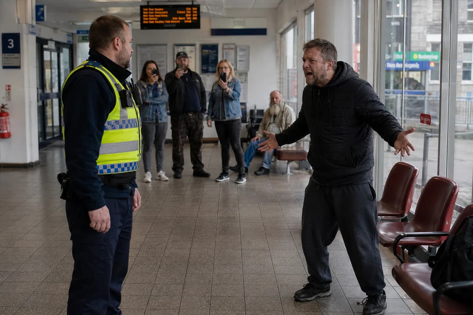 Staff managing an angry male in a public-facing workplace risk situation